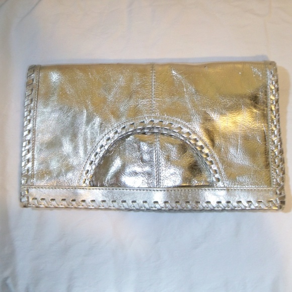 Chico's Handbags - Chico's Silver Foldover Clutch